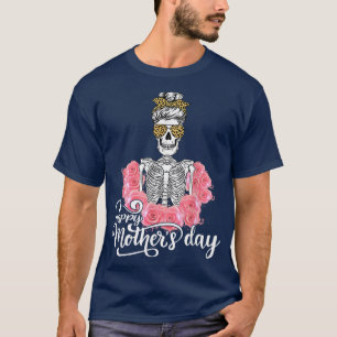 Happy Mother's Day Cool Leopard Bun Hair Skeleton  T-Shirt