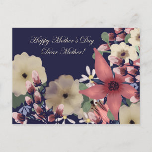 Happy Mother's Day   Coral Flowers on Navy Holiday Postcard