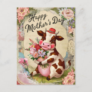 Happy Mother's Day Cow Vintage Postcard