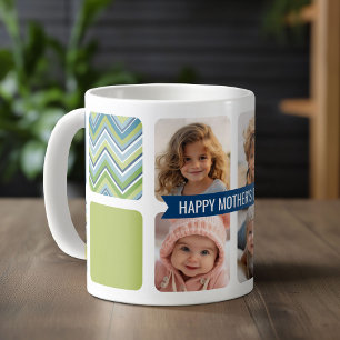 Happy Mother's Day Custom 4 Photo Collage Chevrons Coffee Mug