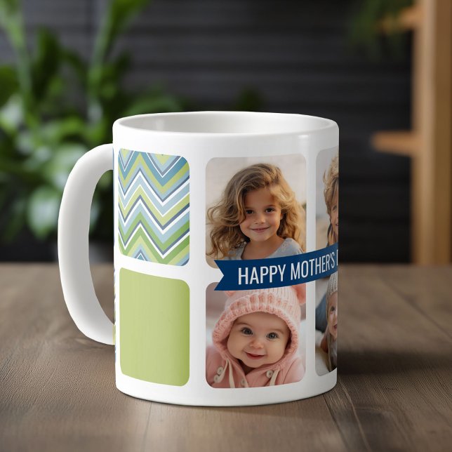 Happy Mother's Day Custom 4 Photo Collage Chevrons Coffee Mug (Custom Photo Mug)