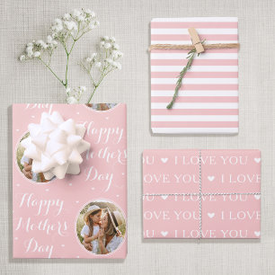 Happy Mother's Day Custom Photo Pastel Pink 3 Wrapping Paper Sheet