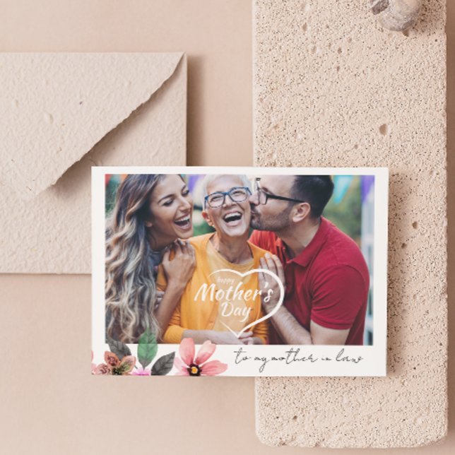 Happy Mothers Day Custom Photo Text Mother-in-law  Holiday Card (Creator Uploaded)