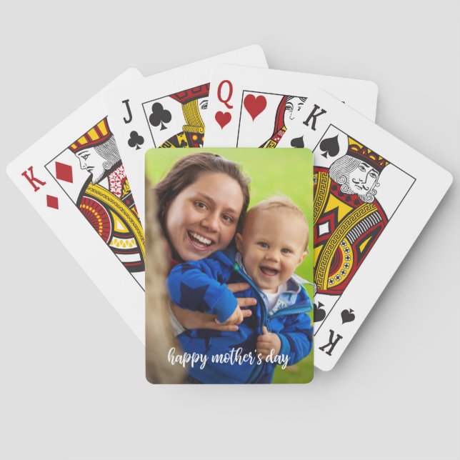 Happy Mother's Day Custom Photo White Script Playing Cards (Back)