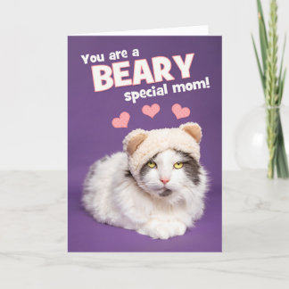 Happy Mother's Day Cute Cat in Bear Hat Humour  Holiday Card