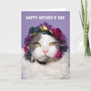 Happy Mother's Day Cute Cat in Flower Crown Humor Holiday Card