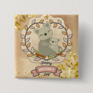 Happy Mother's Day Cute Fun Koala Bear and Baby 15 Cm Square Badge