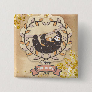 Happy Mother's Day Cute Fun Koala Sloth and Baby 15 Cm Square Badge