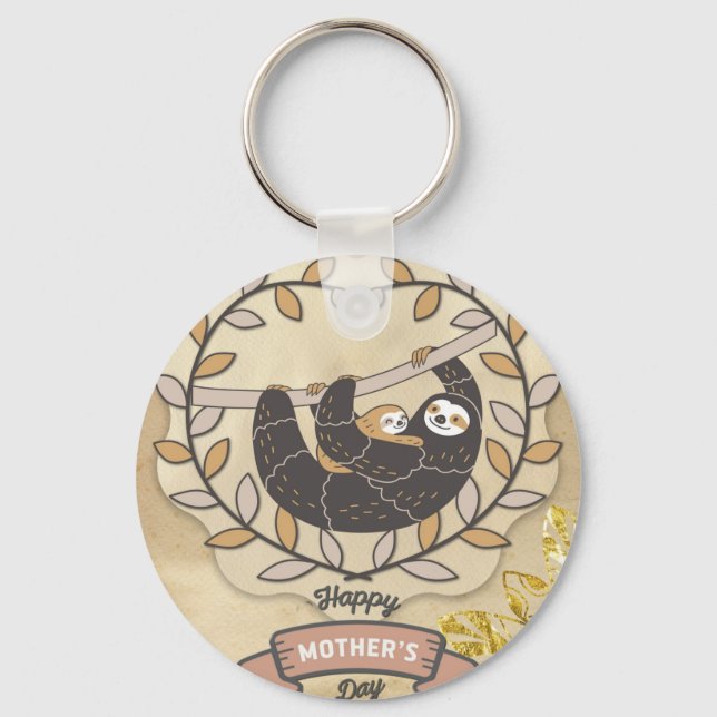 Happy Mother's Day Cute Fun Koala Sloth and Baby Key Ring (Front)