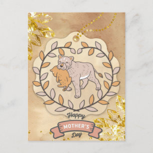 Happy Mother's Day Cute Fun Lion and Cup Postcard