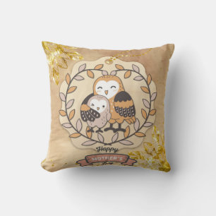 Happy Mother's Day Cute Fun Owl Bird Cushion