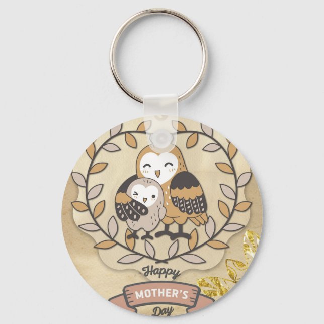 Happy Mother's Day Cute Fun Owl Bird Key Ring (Front)