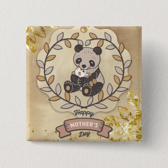 Happy Mother's Day Cute Fun Panda Bear 15 Cm Square Badge (Front)
