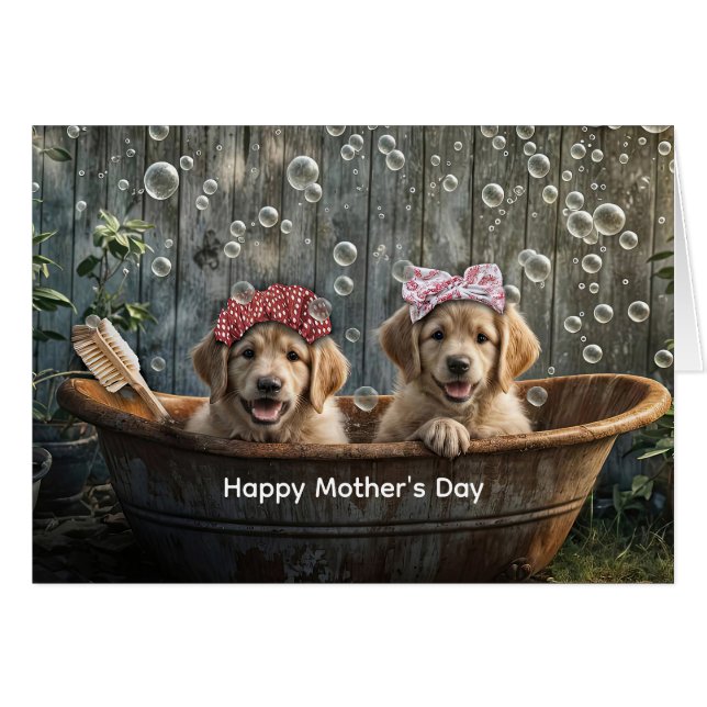 Happy Mothers Day Cute Golden Retriever Puppy  (Front Horizontal)