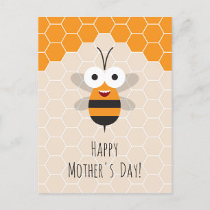 Happy Mother's Day Cute Honey Bee Honeycomb Postcard