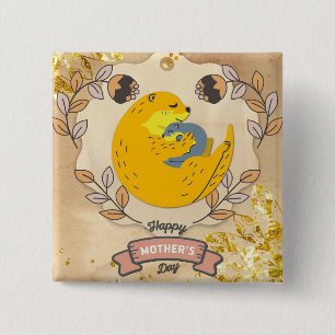 Happy Mother's Day Cute Otter and Baby Floral 15 Cm Square Badge