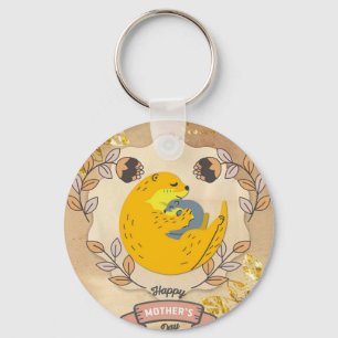 Happy Mother's Day Cute Otter and Baby Floral Key Ring