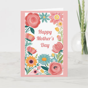 Happy Mothers Day Cute Pink Floral Card