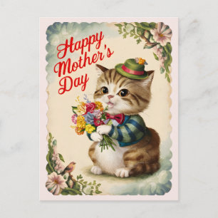 Happy Mother's Day Cute Vintage Cat Postcard