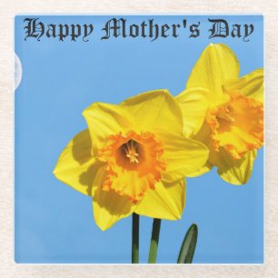 Happy Mother's Day Daffodils Gold Medal flowers Glass Coaster