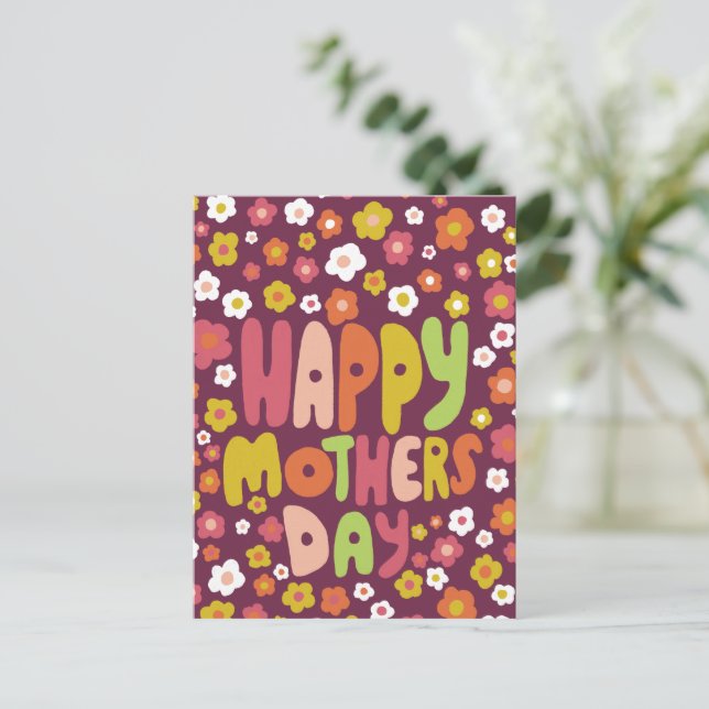 HAPPY MOTHERS DAY Daisies Cute Customised Colourfu Postcard (Standing Front)