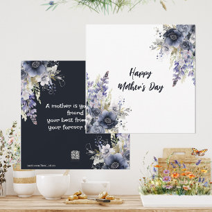 Happy Mother's Day Dusty Vintage Blue Roses Floral Holiday Card