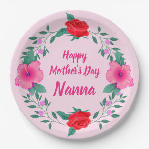 Happy Mother's Day Edit Name Grandmother Nanna Paper Plate