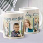Happy Mothers Day Editable Year 4 Photo Cream Coffee Mug<br><div class="desc">Personalise your mother's day gift mug with the year and 4 of your favourite photos. The photo template is set up ready for you to upload 4 pictures, which are displayed in vertical portrait format on a shale green band. "happy mother's day 20xx" is fully editable so you can add...</div>
