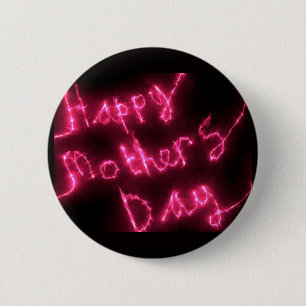 Happy Mother's Day Electric Hot Pink Glow Text 6 Cm Round Badge