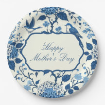Happy Mother's Day Elegant Blue Chinoiserie Floral