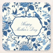 Happy Mother's Day Elegant Blue Chinoiserie Floral