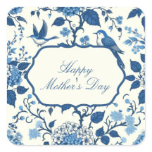 Happy Mother's Day Elegant Blue Chinoiserie Floral