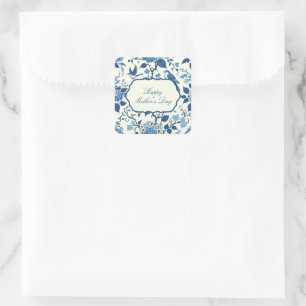 Happy Mother's Day Elegant Blue Chinoiserie Floral Square Sticker