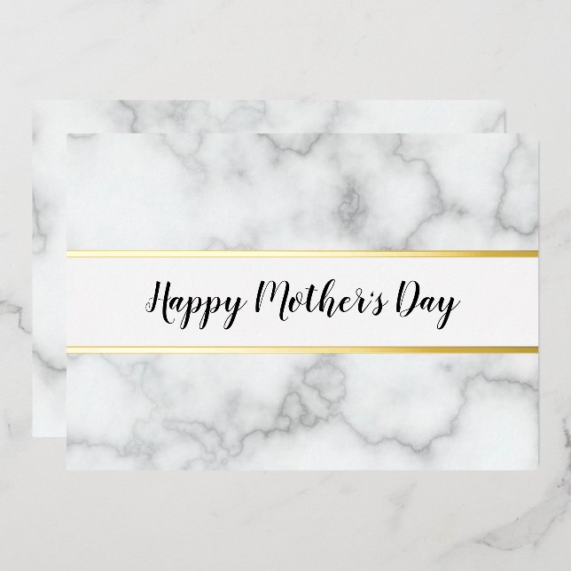 Happy Mother's Day Elegant Faux Marble & Gold Foil Holiday Card (Front/Back)