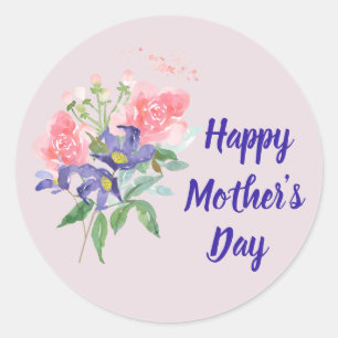 Happy Mother's Day Elegant Floral Blush Pink Classic Round Sticker