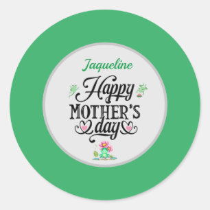 Happy Mother's Day Elegant Frogs Personalised Classic Round Sticker