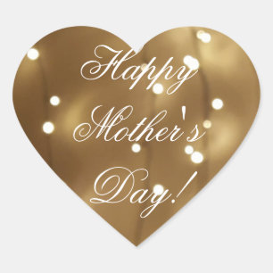 Happy Mother's Day Elegant Gold Brown Lights Heart Sticker