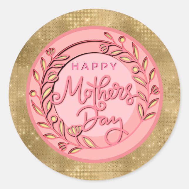 Happy Mother's Day Elegant Modern Pink Floral Classic Round Sticker (Front)