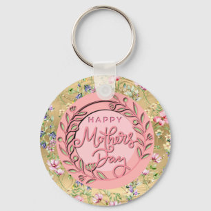 Happy Mother's Day Elegant Modern Pink Floral Key Ring