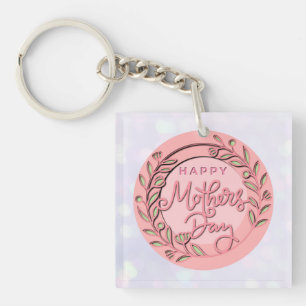 Happy Mother's Day Elegant Modern Pink Floral Key Ring