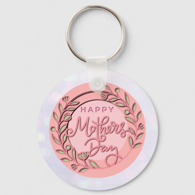 Happy Mother's Day Elegant Modern Pink Floral Key Ring (Front)
