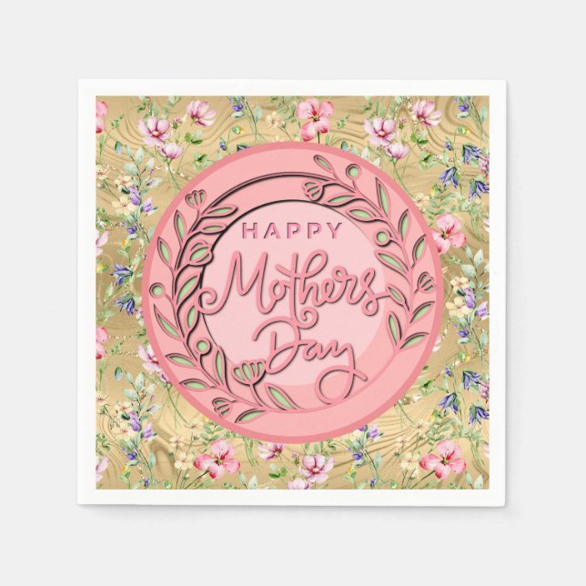 Happy Mother's Day Elegant Modern Pink Floral Napkin (Front)