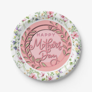 Happy Mother's Day Elegant Modern Pink Floral Paper Plate