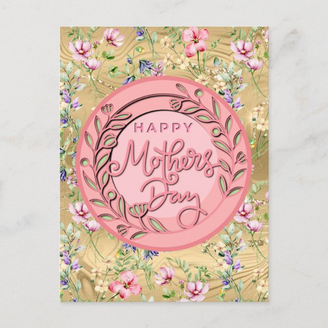 Happy Mother's Day Elegant Modern Pink Floral Postcard (Front)