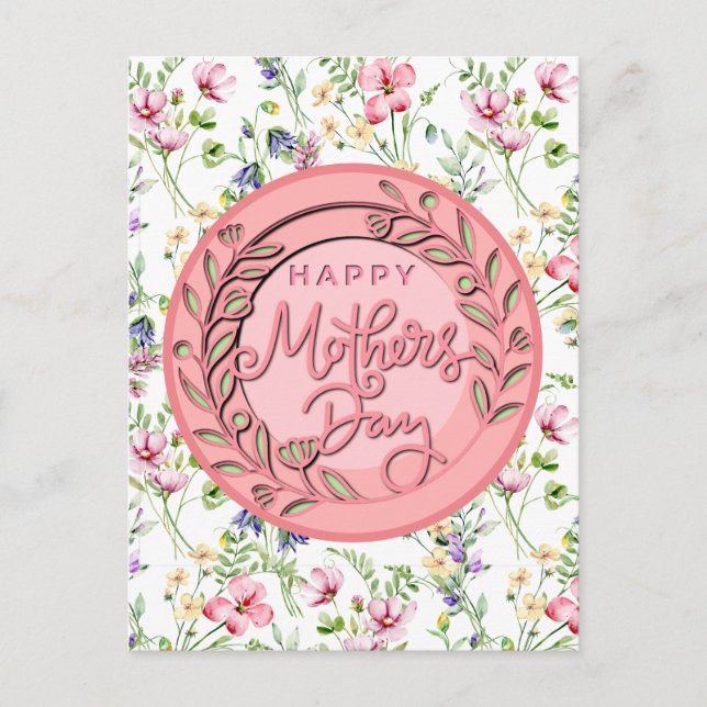 Happy Mother's Day Elegant Modern Pink Floral Postcard (Front)