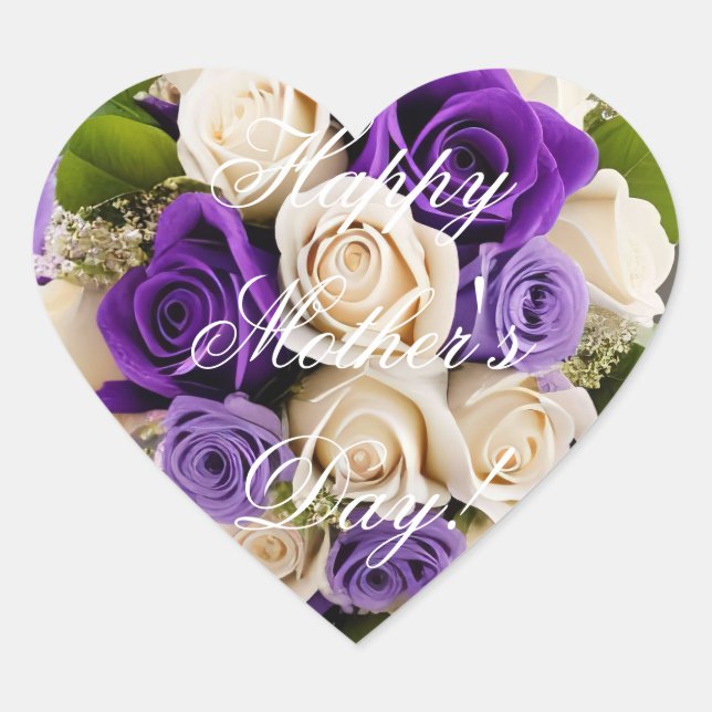 Happy Mother's Day Elegant  Purple Roses Floral Heart Sticker (Front)