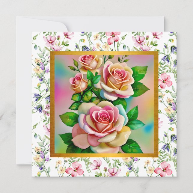 Happy Mother's Day Elegant Watercolor Rose Card (Front)
