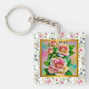 Happy Mother's Day Elegant Watercolor Rose Card Key Ring