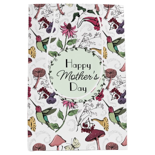 Happy Mothers Day Enchanted Garden Hummingbird Medium Gift Bag (Front)