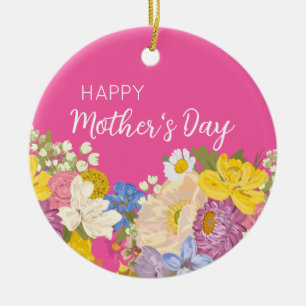 Happy Mother's Day Floral Blooms Ceramic Ornament